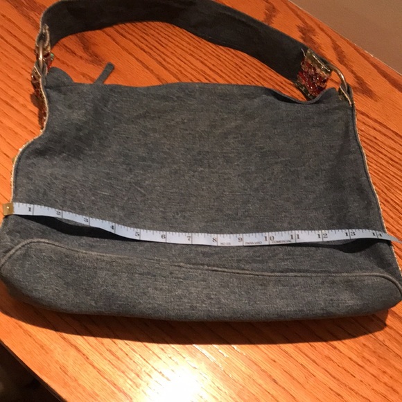 Bolsa por la damas purse. 13.5x10x4” denim with sequined sides and handle. - Picture 4 of 11